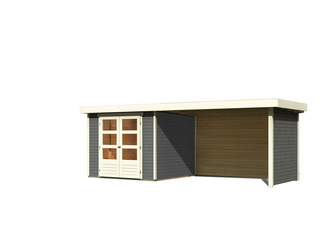 Gartenhaus Askola 3,5 im Set mit Anbaudach 2,80 m Breite und 19 mm Seiten- Rückwand terragrau Gartenhaus Askola 3,5 im Set mit Anbaudach 2,80 m Breite und 19 mm Seiten- Rückwand terragrau
