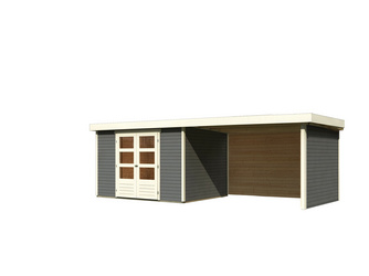 Gartenhaus Askola 5 im Set mit Anbaudach 2,80 m Breite und 19 mm Seiten- Rückwand terragrau Gartenhaus Askola 5 im Set mit Anbaudach 2,80 m Breite und 19 mm Seiten- Rückwand terragrau