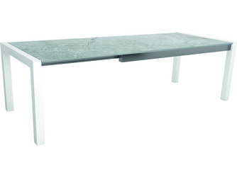 Ausziehtisch Aluminium weiß mit Tischplatte Dekton Lava hellgrau Ausziehtisch Aluminium weiß mit Tischplatte Dekton Lava hellgrau