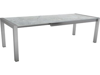 Ausziehtisch Edelstahl mit Tischplatte Dekton Lava hellgrau Ausziehtisch Edelstahl mit Tischplatte Dekton Lava hellgrau