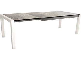 Ausziehtisch Aluminium weiß mit Tischplatte Silverstar Vintage stone Ausziehtisch Aluminium weiß mit Tischplatte Silverstar Vintage stone