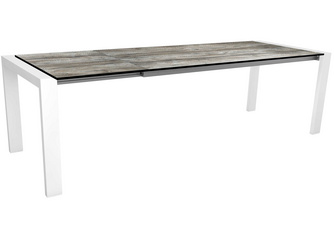 Ausziehtisch 200/260x90 cm Select Aluminium weiß mit Tischplatte Silverstar Tundra grau Ausziehtisch 200/260x90 cm Select Aluminium weiß mit Tischplatte Silverstar Tundra grau