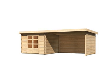 Gartenhaus Bastrup 5 im Set mit Anbaudach 4 m breit, 28 mm Seiten - und Rückwand naturbelassen Gartenhaus Bastrup 5 im Set mit Anbaudach 4 m breit, 28 mm Seiten - und Rückwand naturbelassen
