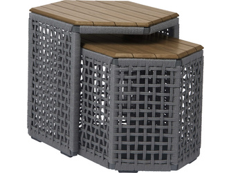 Beistelltischset Timantti Aluminium anthrazit mit Kordel platin/Tischplatte Teak Beistelltischset Timantti Aluminium anthrazit mit Kordel platin/Tischplatte Teak