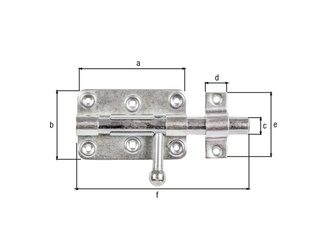 Bolzen-Schlossriegel, m.befest.Schlaufe, gelb vz, Platte LxB 99x60mm, Ges.-L140mm Bolzen-Schlossriegel, m.befest.Schlaufe, gelb vz, Platte LxB 99x60mm, Ges.-L140mm