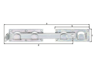 Doppeltorüberwurf, galv. gelb verzinkt, Länge: 423mm, Höhe: 70mm Doppeltorüberwurf, galv. gelb verzinkt, Länge: 423mm, Höhe: 70mm