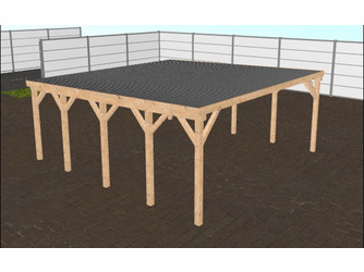 Flachdachcarport 6x8 m (BxT), BSH, inkl. Stahltrapezprofil mit Antikondensvlies, fertig abgebundener Bausatz Flachdachcarport 6x8 m (BxT), BSH, inkl. Stahltrapezprofil mit Antikondensvlies, fertig abgebundener Bausatz