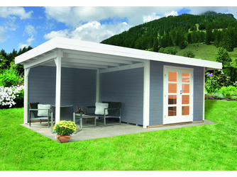 Gartenhaus Relax C mit Lounge 300 cm, mit Farbbehandlung Hellgrau Gartenhaus Relax C mit Lounge 300 cm, mit Farbbehandlung Hellgrau