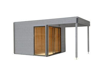 Gartenhaus Studio 44-B mit Seitendach 200cm, mit Farbbehandlung Hellgrau 520x320cm Gartenhaus Studio 44-B mit Seitendach 200cm, mit Farbbehandlung Hellgrau 520x320cm