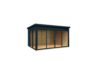 Gartenhaus Studio 44-D mit Farbbehandlung Anthrazit 418x340cm Gartenhaus Studio 44-D mit Farbbehandlung Anthrazit 418x340cm