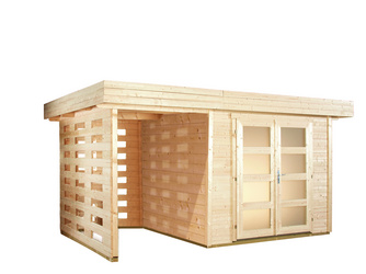 Gartenhaus Varianta A mit Seitendach und Kaminholz-Wandset 150 cm Gartenhaus Varianta A mit Seitendach und Kaminholz-Wandset 150 cm
