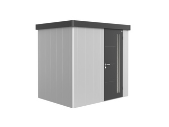 Gerätehaus Neo 1B Var. 1.3 Standardtür, Wandfarbe silber-metallic, Dach- und Türfarbe dunkelgrau-metallic Gerätehaus Neo 1B Var. 1.3 Standardtür, Wandfarbe silber-metallic, Dach- und Türfarbe dunkelgrau-metallic