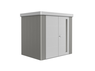 Gerätehaus Neo 1B Var. 2.1 Doppeltür, Wandfarbe quarzgrau-metallic, Dach- und Türfarbe silber-metallic Gerätehaus Neo 1B Var. 2.1 Doppeltür, Wandfarbe quarzgrau-metallic, Dach- und Türfarbe silber-metallic