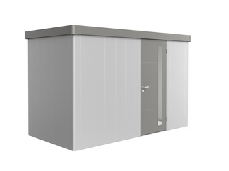 Gerätehaus Neo 1D Var. 1.2 Standardtüre, Wandfarbe silber-metallic, Dach- und Türfarbe quarzgrau-metallic Gerätehaus Neo 1D Var. 1.2 Standardtüre, Wandfarbe silber-metallic, Dach- und Türfarbe quarzgrau-metallic