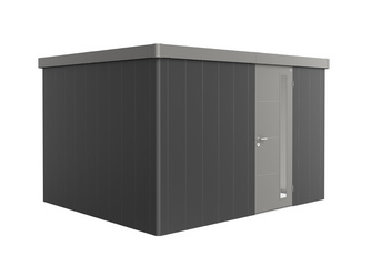 Gerätehaus Neo 3D Var. 3.2 Standardtüre, Wandfarbe dunkelgrau-metallic, Dach- und Türfarbe quarzgrau-metallic Gerätehaus Neo 3D Var. 3.2 Standardtüre, Wandfarbe dunkelgrau-metallic, Dach- und Türfarbe quarzgrau-metallic