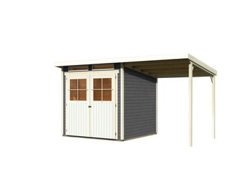 Gerätehaus Glücksburg 3 im Set mit Anbaudach terragrau Gerätehaus Glücksburg 3 im Set mit Anbaudach terragrau