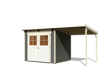 Gerätehaus Glücksburg 4 im Set mit Anbaudach terragrau Gerätehaus Glücksburg 4 im Set mit Anbaudach terragrau