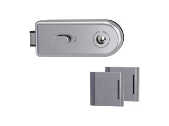 Glastürbeschlagset CLASSICO Schlossseite Flüster 3-tlg. Bänder Edelstahl matt ohne Griff Glastürbeschlagset CLASSICO Schlossseite Flüster 3-tlg. Bänder Edelstahl matt ohne Griff