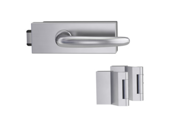 Glastürbeschlagset PURISTO S Flüster 3-tlg. Bänder Edelstahl matt ULMER GRIFF Glastürbeschlagset PURISTO S Flüster 3-tlg. Bänder Edelstahl matt ULMER GRIFF