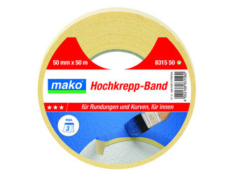 Hochkrepp-Band KOMFORT 50mm x 50m, Hochkrepp ca. 76 g/m² mit 45% Dehnungsreserve, gelb Hochkrepp-Band KOMFORT 50mm x 50m, Hochkrepp ca. 76 g/m² mit 45% Dehnungsreserve, gelb