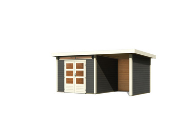 Gartenhaus Kandern 6 im Set mit Anbaudach 2,6 m Breite und 28 mm Seiten- und Rückwand terragrau Gartenhaus Kandern 6 im Set mit Anbaudach 2,6 m Breite und 28 mm Seiten- und Rückwand terragrau