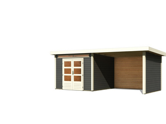 Gartenhaus Kandern 6 im Set mit Anbaudach 3,2 m Breite und 28 mm Seiten- und Rückwand terragrau Gartenhaus Kandern 6 im Set mit Anbaudach 3,2 m Breite und 28 mm Seiten- und Rückwand terragrau