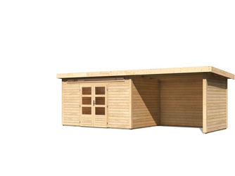 Kandern 7 im Set mit Anbaudach 3,2 m Breite und 28 mm Seiten- und Rückwand naturbelassen 2440x6550x2220mm Kandern 7 im Set mit Anbaudach 3,2 m Breite und 28 mm Seiten- und Rückwand naturbelassen 2440x6550x2220mm