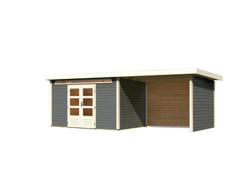 Gartenhaus Kandern 7 im Set mit Anbaudach 3,2 m Breite und 28 mm Seiten- und Rückwand terragrau Gartenhaus Kandern 7 im Set mit Anbaudach 3,2 m Breite und 28 mm Seiten- und Rückwand terragrau