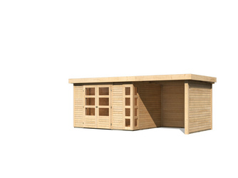 Gartenhaus Kerko 5 im Set mit Anbaudach 2,40 m Breite und 19 mm Seiten- Rückwand naturbelassen Gartenhaus Kerko 5 im Set mit Anbaudach 2,40 m Breite und 19 mm Seiten- Rückwand naturbelassen