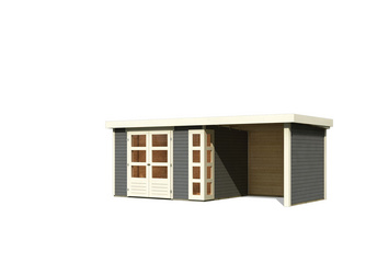 Gartenhaus Kerko 5 im Set mit Anbaudach 2,40 m Breite und 19 mm Seiten- Rückwand terragrau Gartenhaus Kerko 5 im Set mit Anbaudach 2,40 m Breite und 19 mm Seiten- Rückwand terragrau