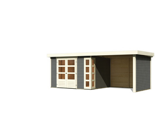 Gartenhaus Kerko 5 im Set mit Anbaudach 2,80 m Breite und 19 mm Seiten- Rückwand terragrau Gartenhaus Kerko 5 im Set mit Anbaudach 2,80 m Breite und 19 mm Seiten- Rückwand terragrau