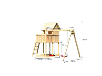 Kinderspielhaus Frieda SET naturbelassen mit Schaukelanbau Doppel Kinderspielhaus Frieda SET naturbelassen mit Schaukelanbau Doppel