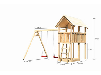 Kinderspielturm Danny SET naturbelassen mit Schaukelanbau Doppel Kinderspielturm Danny SET naturbelassen mit Schaukelanbau Doppel