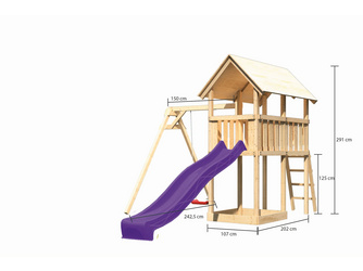 Kinderspielturm Danny SET naturbelassen mit Schaukelanbau Einzel Rutsche 2,5m violett Kinderspielturm Danny SET naturbelassen mit Schaukelanbau Einzel Rutsche 2,5m violett