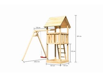 Kinderspielturm Lotti SET naturbelassen mit Einzelschaukelanbau Kinderspielturm Lotti SET naturbelassen mit Einzelschaukelanbau