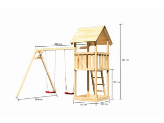 Kinderspielturm Lotti SET naturbelassen mit Schaukelanbau Doppel Kinderspielturm Lotti SET naturbelassen mit Schaukelanbau Doppel