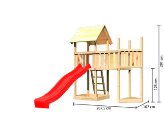 Kinderspielturm Lotti Satteldach SET naturbelassen Anbauplattform Rutsche rot Kinderspielturm Lotti Satteldach SET naturbelassen Anbauplattform Rutsche rot