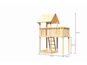 Kinderspielturm Lotti Satteldach SET naturbelassen mit Anbau Kinderspielturm Lotti Satteldach SET naturbelassen mit Anbau