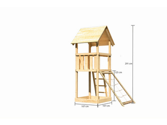 Kinderspielturm Lotti Satteldach SET naturbelassen mit Netzrampe Kinderspielturm Lotti Satteldach SET naturbelassen mit Netzrampe