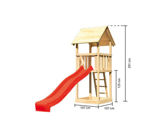 Kinderspielturm Lotti Satteldach SET naturbelassen mit Rutsche rot 1070 x 1070 x 2910 mm Kinderspielturm Lotti Satteldach SET naturbelassen mit Rutsche rot 1070 x 1070 x 2910 mm