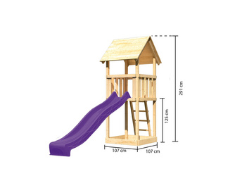 Kinderspielturm Lotti Satteldach SET naturbelassen mit Rutsche violett 1070 x 1070 x 2910 mm Kinderspielturm Lotti Satteldach SET naturbelassen mit Rutsche violett 1070 x 1070 x 2910 mm