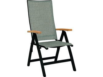 Klappsessel New Top Aluminium schwarz matt mit Bezug Textilen Leinen grau/Teakarmlehnen Klappsessel New Top Aluminium schwarz matt mit Bezug Textilen Leinen grau/Teakarmlehnen