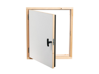 Kniestocktüren F 30, 11,5 cm Türrahmen aus Holz, Tür CPL Platte, U-Wert 0,96, weiß lasiert Deckenöffnung 80 x 70 cm Kniestocktüren F 30, 11,5 cm Türrahmen aus Holz, Tür CPL Platte, U-Wert 0,96, weiß lasiert Deckenöffnung 80 x 70 cm