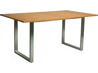 Kufentisch Edelstahl mit Tischplatte Teak Kufentisch Edelstahl mit Tischplatte Teak