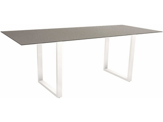 Kufentisch 200 x 100 cm Aluminium weiß mit Tischplatte Silverstar 2.0 Dekor Uni grau Kufentisch 200 x 100 cm Aluminium weiß mit Tischplatte Silverstar 2.0 Dekor Uni grau