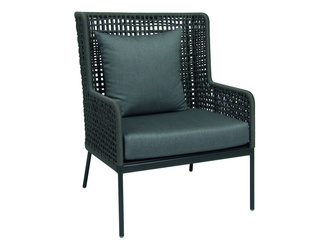 Lounge-Sessel Greta Aluminium anthrazit m. Kordel platin/Kissen 100% Polyacryl Dessin seidengrau Lounge-Sessel Greta Aluminium anthrazit m. Kordel platin/Kissen 100% Polyacryl Dessin seidengrau