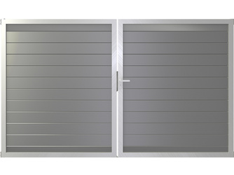 Lumino Steckzaun Tor, Farbe: Silbergrau 2-flügelig, 300x180cm, Alurahmen Lumino Steckzaun Tor, Farbe: Silbergrau 2-flügelig, 300x180cm, Alurahmen