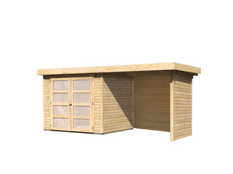 Mühlendorf 3 im Set mit Anbaudach 2,40 m Breite und 19 mm Seiten- und Rückwand naturbelassen 2170x4620x2110mm Mühlendorf 3 im Set mit Anbaudach 2,40 m Breite und 19 mm Seiten- und Rückwand naturbelassen 2170x4620x2110mm