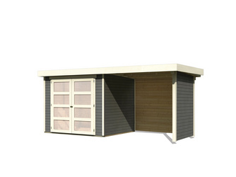 Mühlendorf 3 im Set mit Anbaudach 2,40 m Breite und 19 mm Seiten- und Rückwand terragrau 2170 x 4620 x 2110 mm Mühlendorf 3 im Set mit Anbaudach 2,40 m Breite und 19 mm Seiten- und Rückwand terragrau 2170 x 4620 x 2110 mm