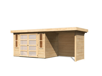 Gerätehaus Mühlendorf 4 im Set mit Anbaudach 2,40 m Breite und 19 mm Seiten- und Rückwand naturbelassen Gerätehaus Mühlendorf 4 im Set mit Anbaudach 2,40 m Breite und 19 mm Seiten- und Rückwand naturbelassen